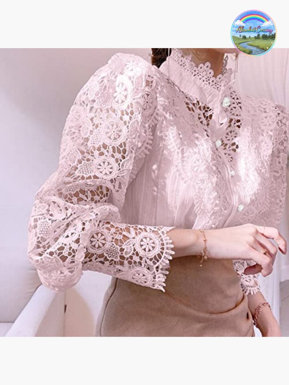 Lace Trim Victorian Blouse Long Sleeve Button Down Tops - Picture 1 of 3